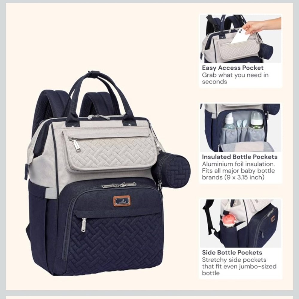 NWOT BobbleRoo Blue & Grey Embroidered Diaper Bag - Picture 4 of 8
